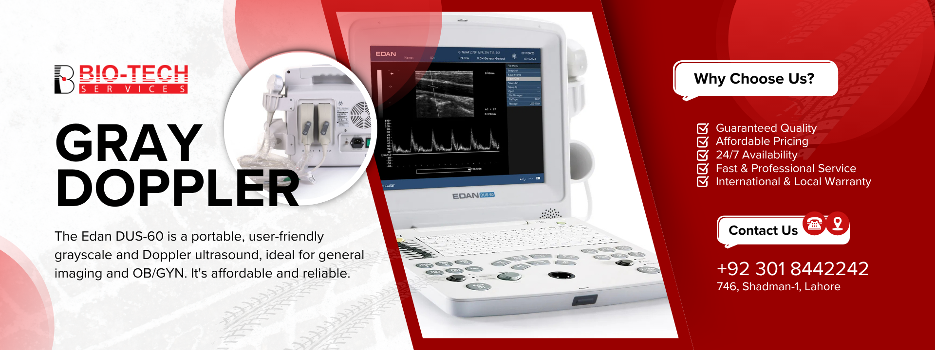 EDAN DUS-60 Portable Grayscale Doppler Ultrasound by Bio-Tech Services